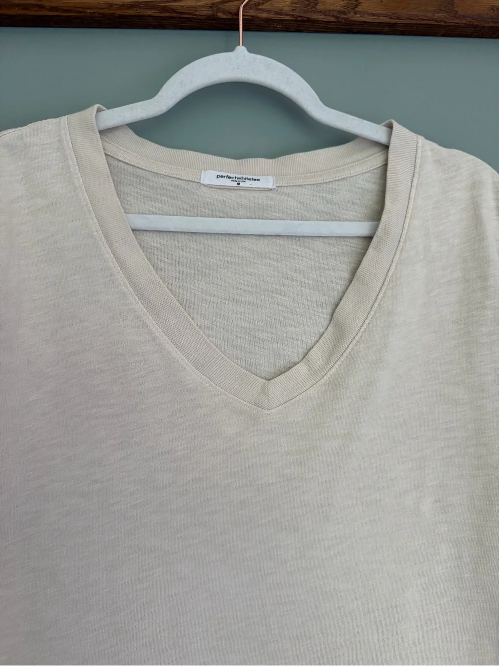 perfectwhitetee "Pearl" Cream 100% Cotton Cropped V-Neck Cap Short Sleeve Tee - Picture 6 of 15